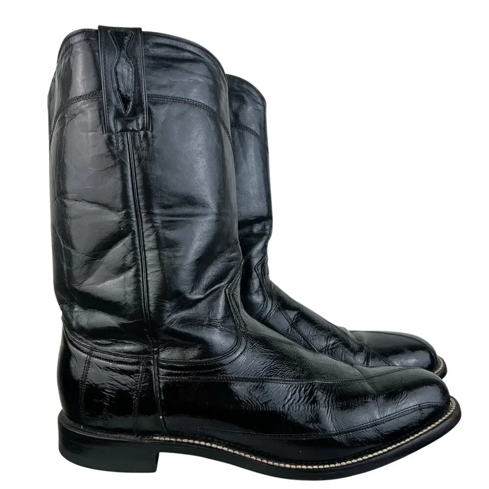 Herencia Exotic Genuine Eel Skin Black Leather Western Cowboy Boots (Sz 11)